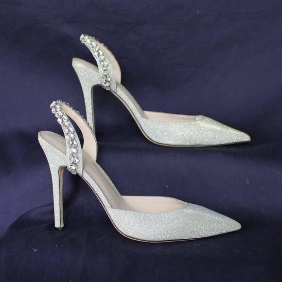 AMINAH Abdul Jillil SOLEIL SLINGBACK rhinestone stilleto metallic silver heels - Picture 4 of 10